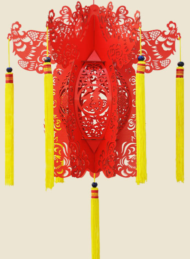 “雙鳳獻(xiàn)瑞”紙雕宮燈